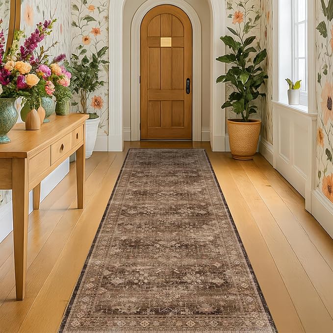 Boho Washable 2x8 Long Rugs for Hallway, Non Skid Front Door Runner Indoor by HazoHaus