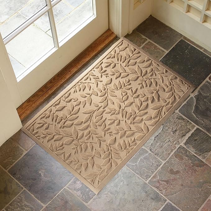 Beige Leaves Outdoor Indoor Entrance Doormats, Absorbent Durable Heavy Duty - Image 3