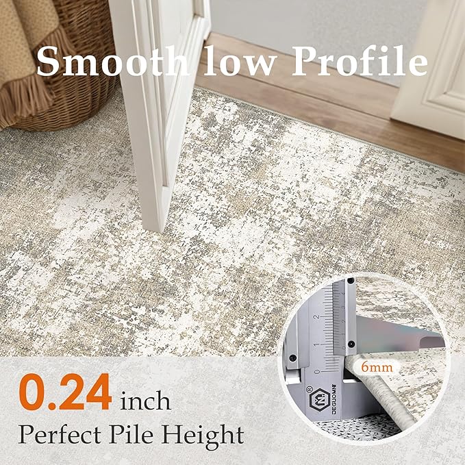 PureCozy Beige Area Rug 2x3 Machine Washable Modern Abstract Entryway Carpet - Image 3