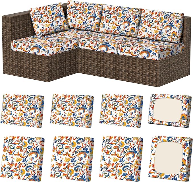 8Pcs Stretch Patio Cushion Covers, Outdoor Couch & Sofa Replacement Slipcovers by VORSHAPE
