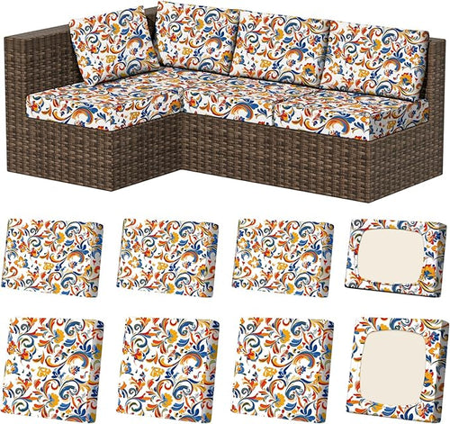 8Pcs Stretch Patio Cushion Covers, Outdoor Couch & Sofa Replacement Slipcovers by VORSHAPE