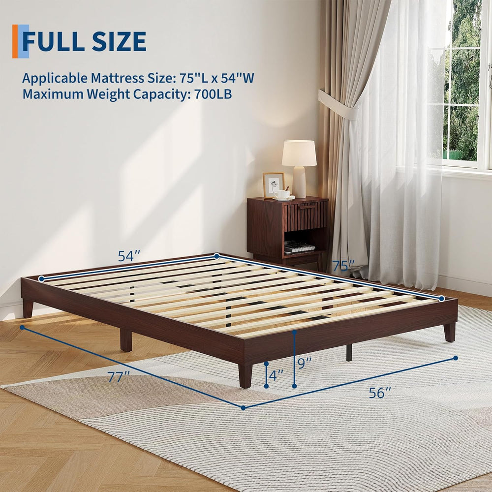 IDEALHOUSE Full Size Bed Frame,9 Inch Natural Sturdy Wood Platform Bed