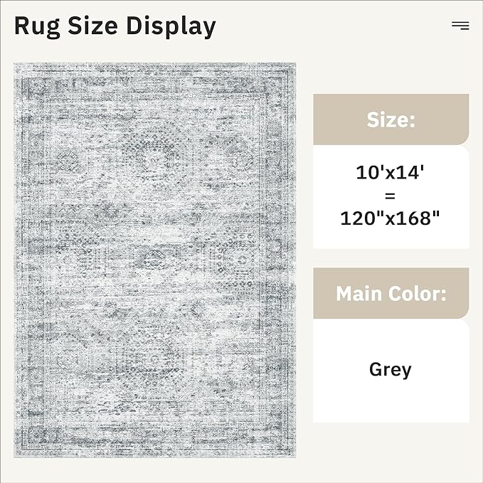10x14 Area Rugs for Living Room, Non Slip Machine Washable Vintage Rugs - Image 5