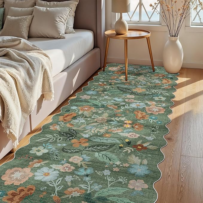 Washable 3x10 Hallway Runner Rug: Floral Scalloped Soft Runners - Image 7