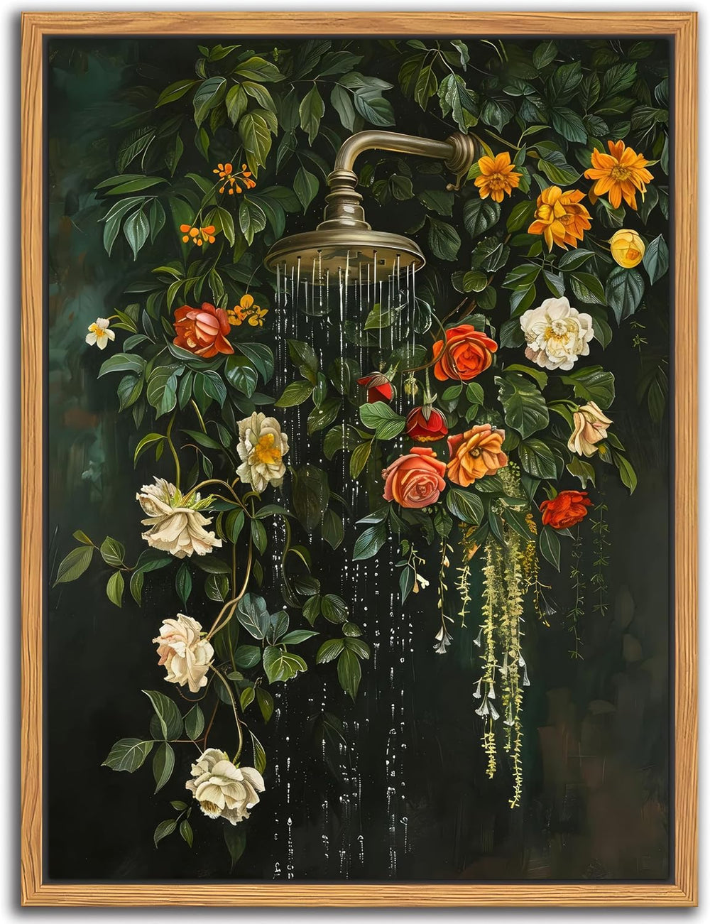Floating Framed Floral Shower Wall Art, Vintage Botanical Flower Canvas Print...