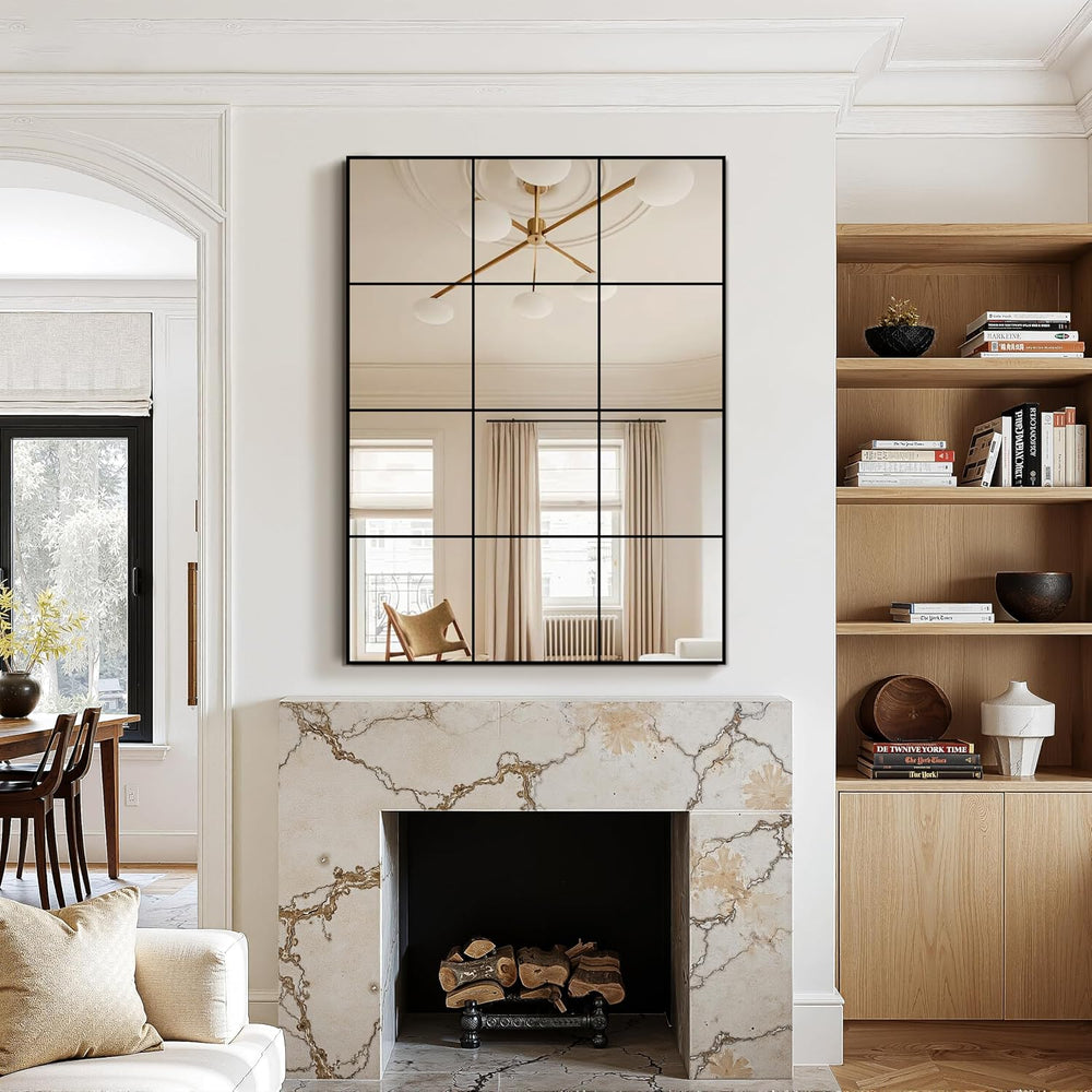 Window Pane Mirror for Wall Decor, 30" x 40" Decorative Mirror, Black