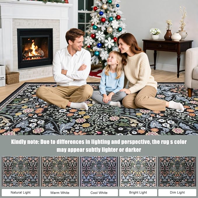 8x10 Area Rugs for Living Room: Floral Washable Rug Vintage Large Soft Boho - Image 9
