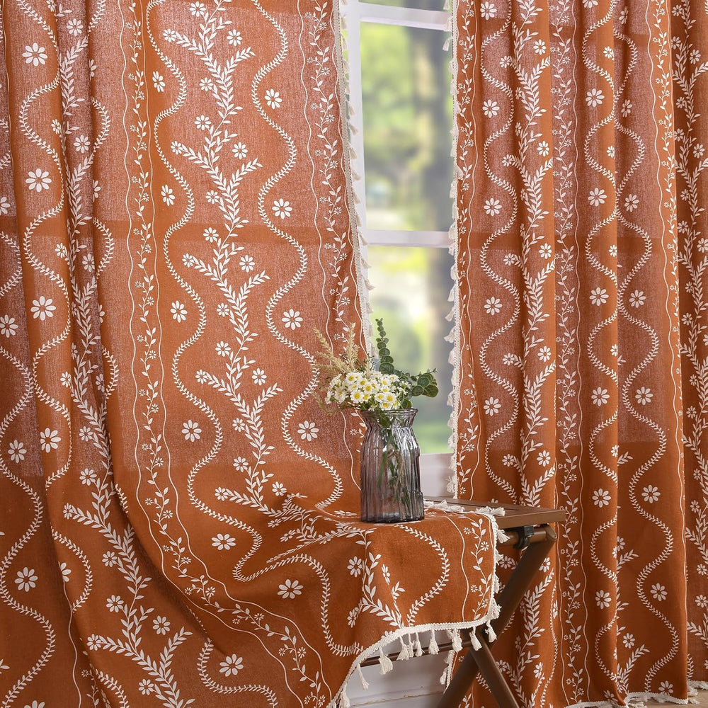 Schweek Terracotta Boho Curtains 63 Inches Long 2 Panels for Kitchen