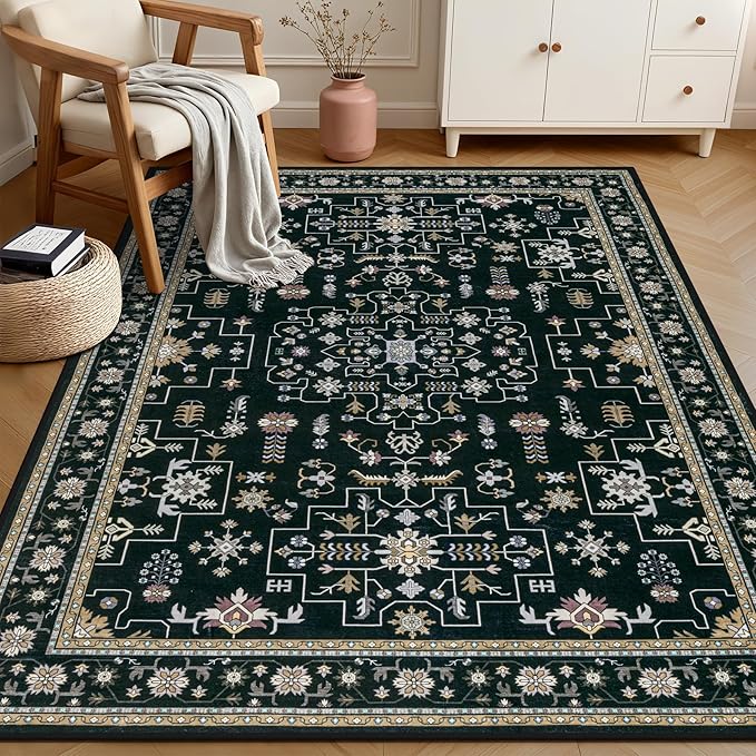 6x9 Area Rugs Living Room Rug: Washable Vintage Boho Medallion Rug No Slip - Image 3