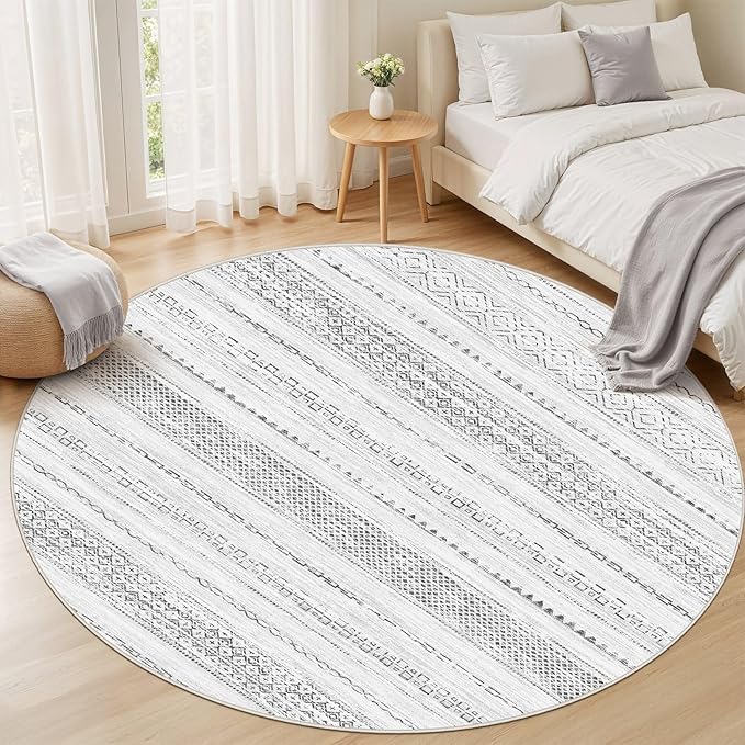 Nakagishi Round Rug Boho Area Rugs: 6x6 Washable Large Circle Neutral Soft - Image 5