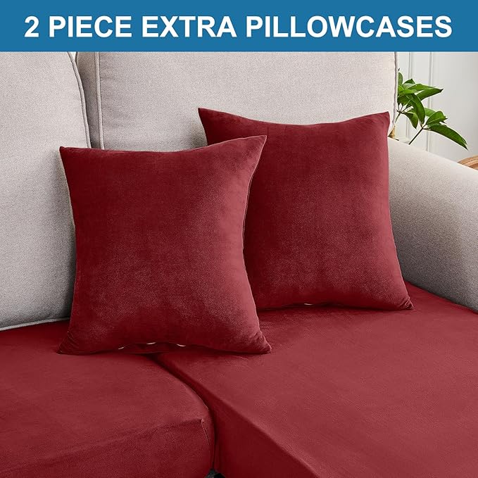 Couch Cover 6-Piece Elastic Velvet Couch Cushion Covers & Chaise Slipcovers - Image 8