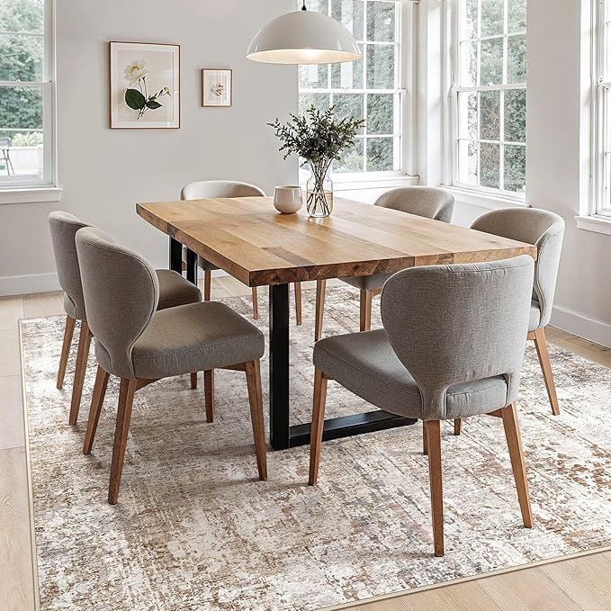 UERMEI Square Area Rugs : Washable 6x6 Neutral Modern Abstract Carpet - Image 4