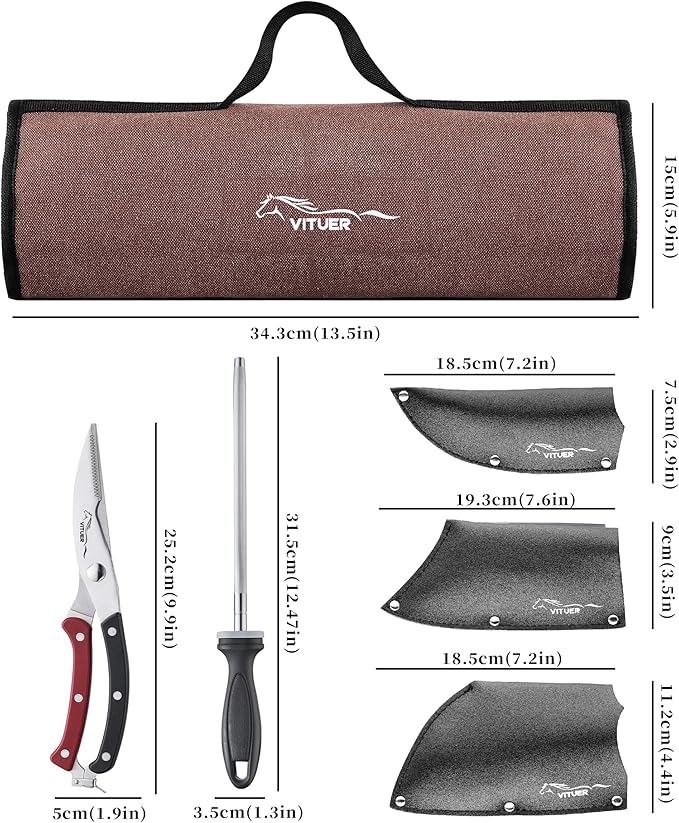 9 PCS Butcher Viking Camping Knife Set, 6.5" Viking Knife, 3 Knife Sheath