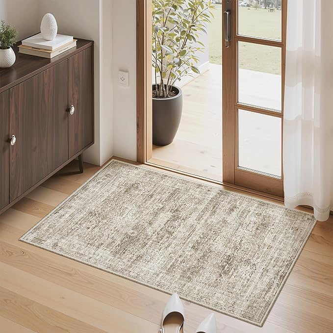 2x3 Washable Rugs for Kitchen, Powder Room Small Area Rug Non-Slip Vintage Low - Image 2