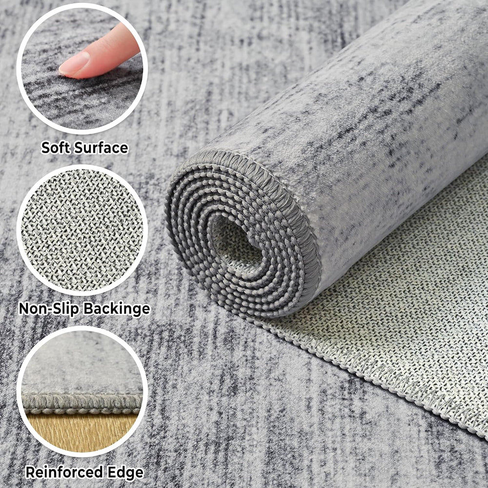 Toneed Washable 6x9 Grey Area Rug with Non-Slip Backing for Living Room
