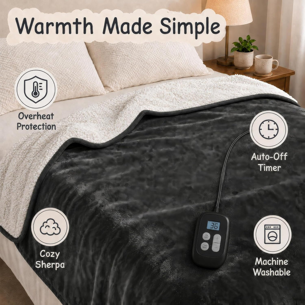 Soypipo Electric Heated Blanket King 90"x100" - Dark Gray, ETL Cert...