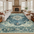 Area Rugs 10'x12' Washable Non-Slip, Floral Vintage Distress Print Pattern by RELEANY