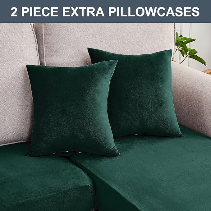 Couch Cover 3-Piece Elastic Velvet Couch Cushion Covers & Chaise Slipcovers - Image 6