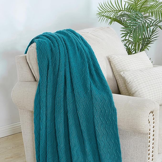 BOURINA Teal Throw Blanket 50 x90 Inches Throw Textured Solid Soft Sofa Throw - Image 4