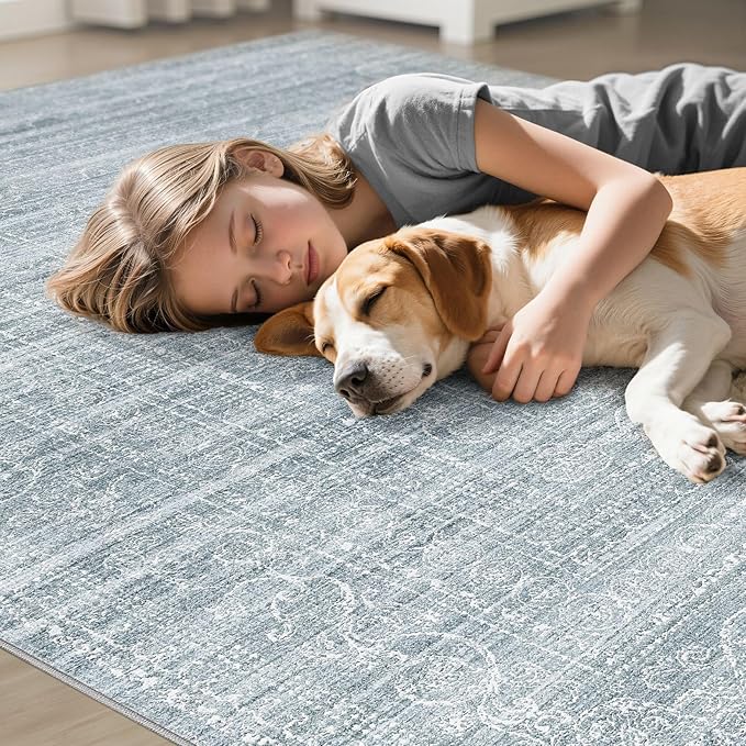 8x10 Area Rugs Living Room: Washable Large Neutral Soft Rug Farmhouse Stain - Image 7