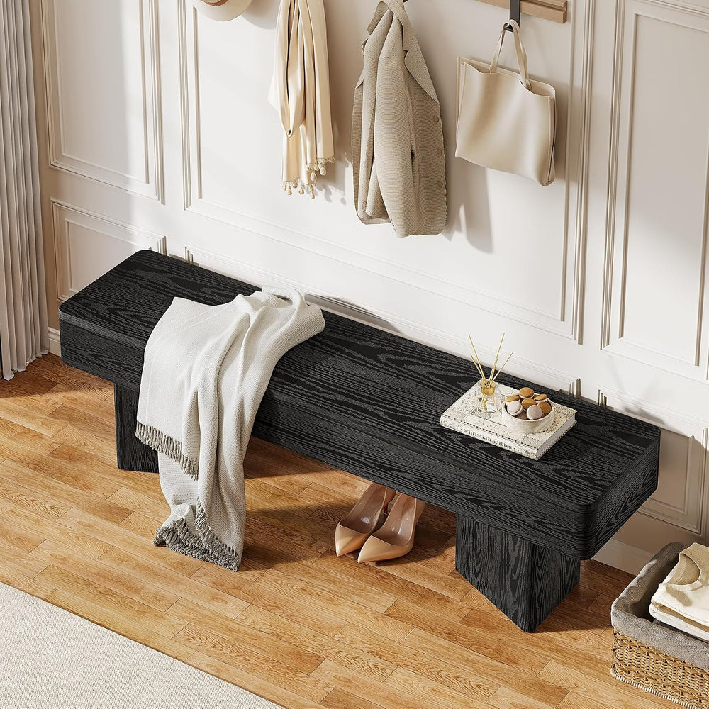 Tribesigns Black Entryway Bench, 47.24" Modern Shoe Bench with Sturdy Ba...