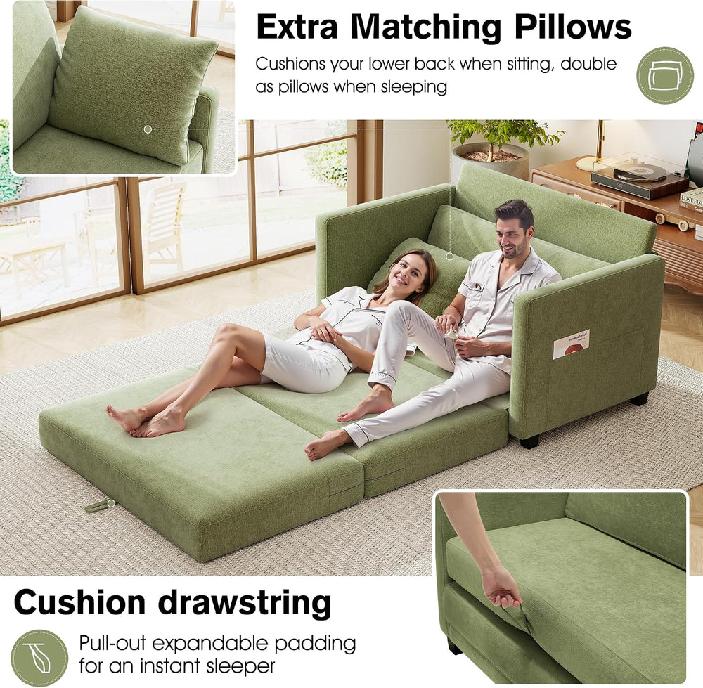 51" Loveseat Sleeper Sofa Bed, Chenille Convertible Floor Sofa Bed for S...