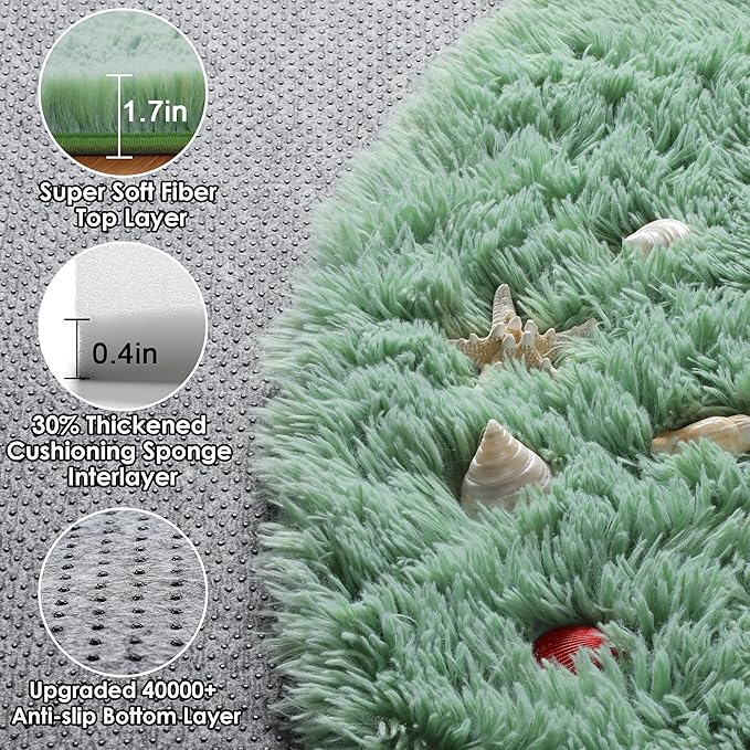 ONASAR Sage Green Round Area Rugs 6ft, Fluffy Soft Bedroom Circle Rug - Image 2