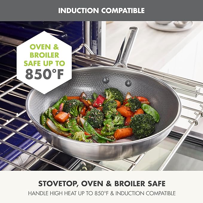 GreenPan Hybrid 11” Nonstick Stainless Steel Wok Pan, APEX Tri-Ply Thermobond