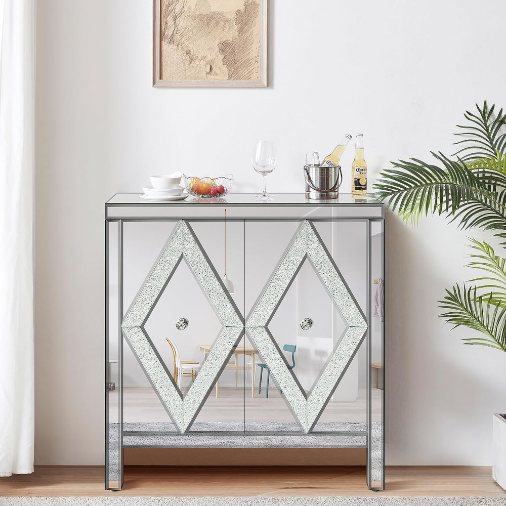 LUMISOL Mirrored Cabinet Sideboard Buffet Table with Crystal Design Handle, A...
