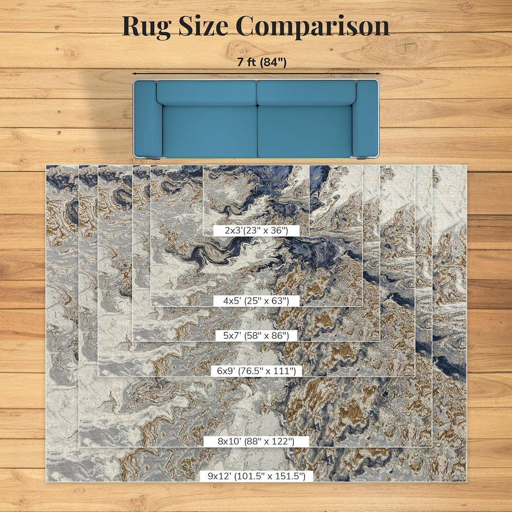 LUXE WEAVERS Marble Abstract Swirl Area Rug Blue 2x3