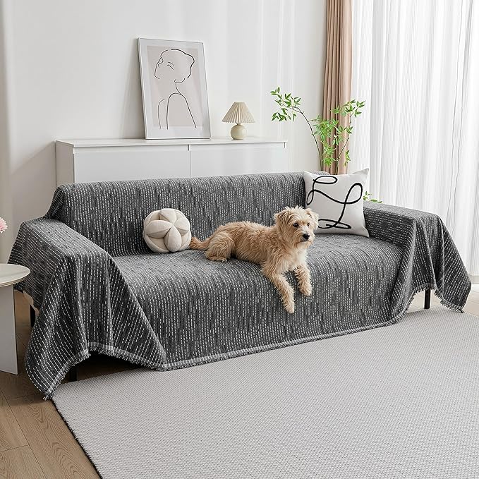 MYSKY HOME Couch Covers for Sofa, Dog Couch Cover Protector, Dark Grey Lines by MYSKYHOME
