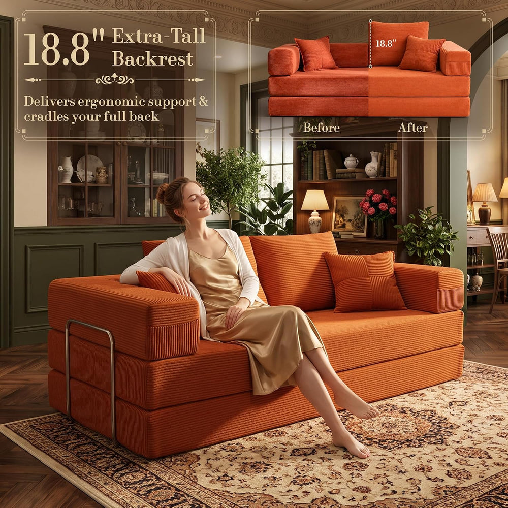 Convertible Futon Sofa Bed - Boneless Couch for Living Room with High Backres...