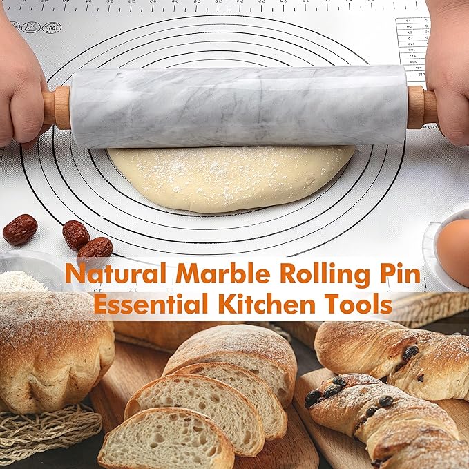 18.5 inches Marble Rolling Pin, Large Non-Stick Dough Roller,