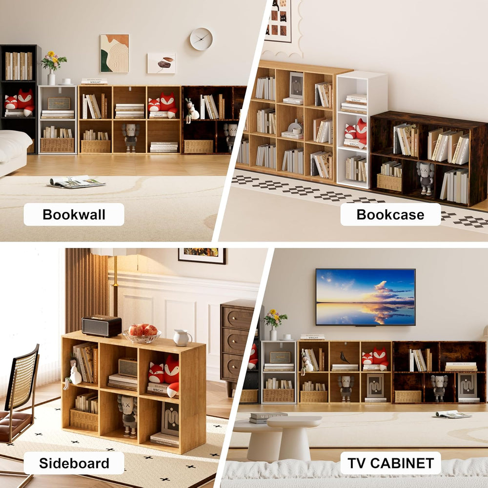 Book Shelf, Wooden Cube Storage Organizer with 11" Open Cubes, Stackable...