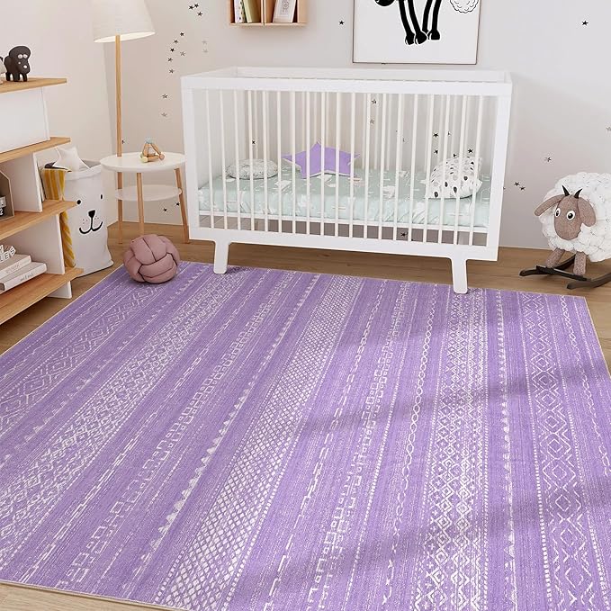 Nakagishi Purple Rug for Bedroom Girls: 5x7 Washable Boho Large Neutral Area - Image 6