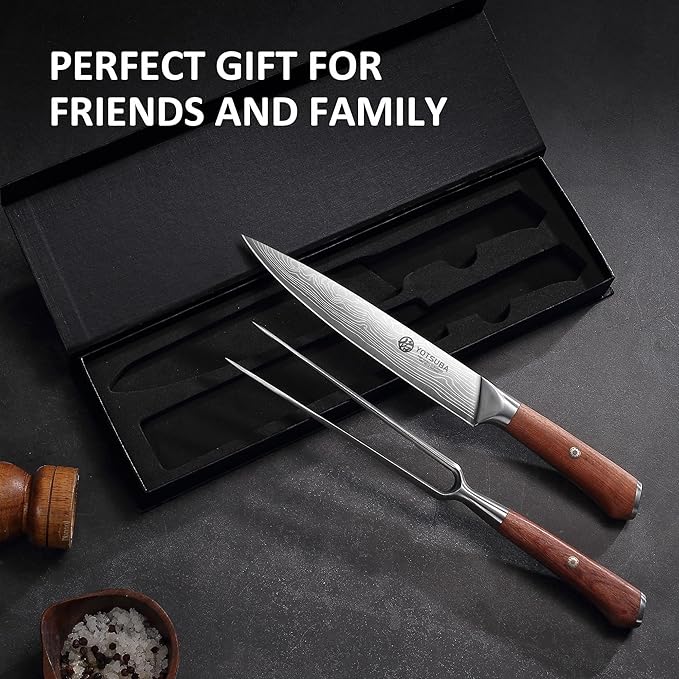 YOTSUBA Japanese Carving Knife and Fork Set, Razor-Sharp German Stainless Steel
