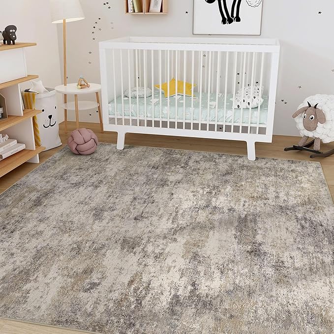 Nakagishi 5x7 Area Rugs Living Room: Washable Abstract Large Neutral Soft Rug - Image 6