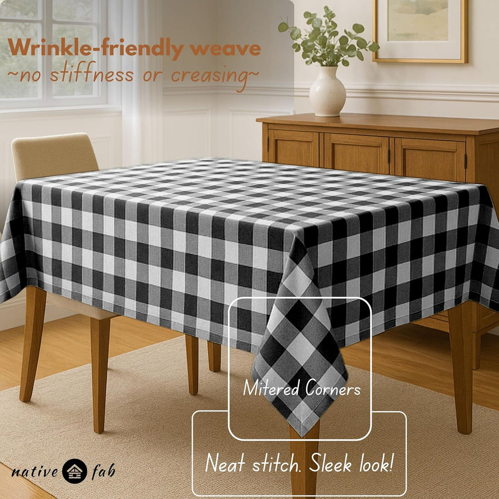 Native Fab Buffalo Check Tablecloth, 100% Cotton, 60x102 Inches, Classic Farm...