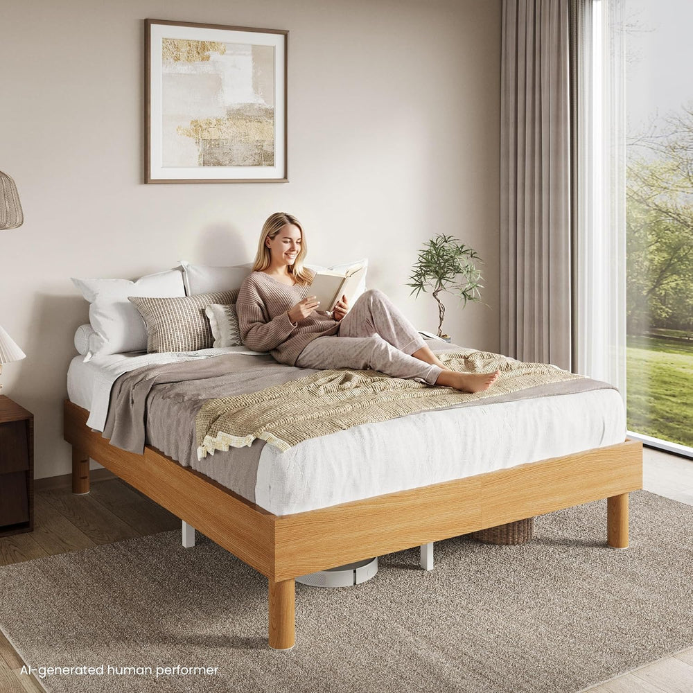 SHA CERLIN Full Size Wood Platform Bed, 7.9" Under-Bed Storage, Natural