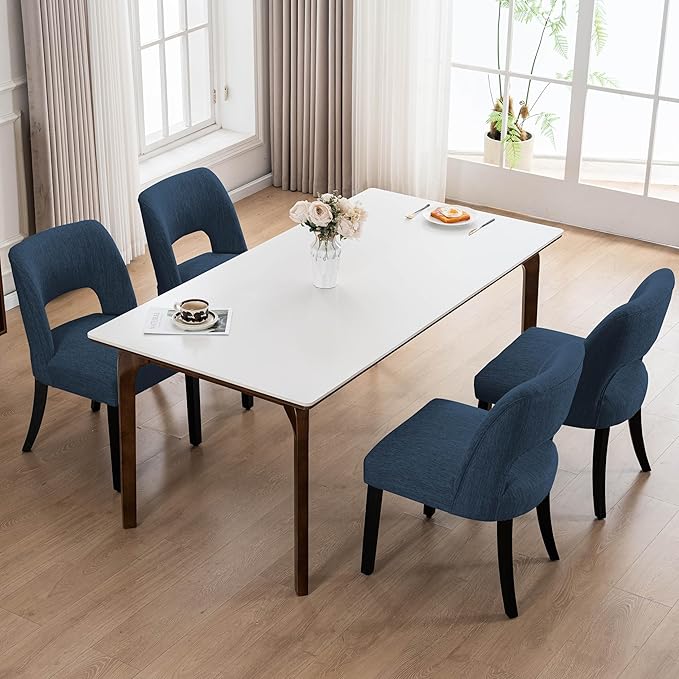 VKNOW Wooden Dining Chairs Set of 2, Modern Fabric Upholstered Dining Room Ch...