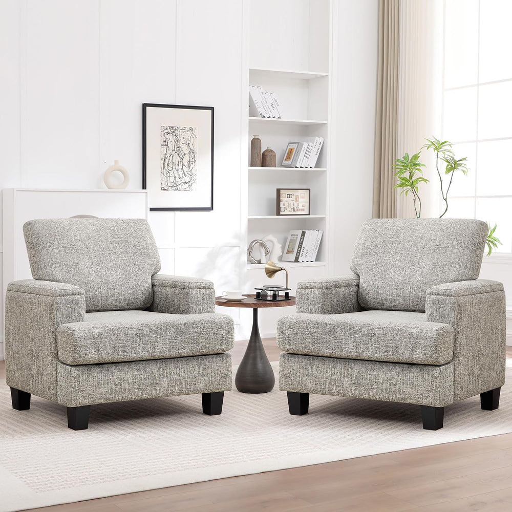 Accent Chairs Set of 2 with Armrest Storage, Fabric Upholstered Reading Livin...