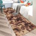 Super Soft Fluffy Living Room Area Rug 2x10 ft Tie-Dyed Brown Shaggy Furry by JiaoBaba