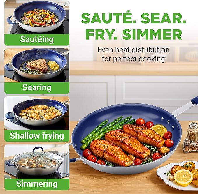NutriChef 14" Fry Pan With Lid