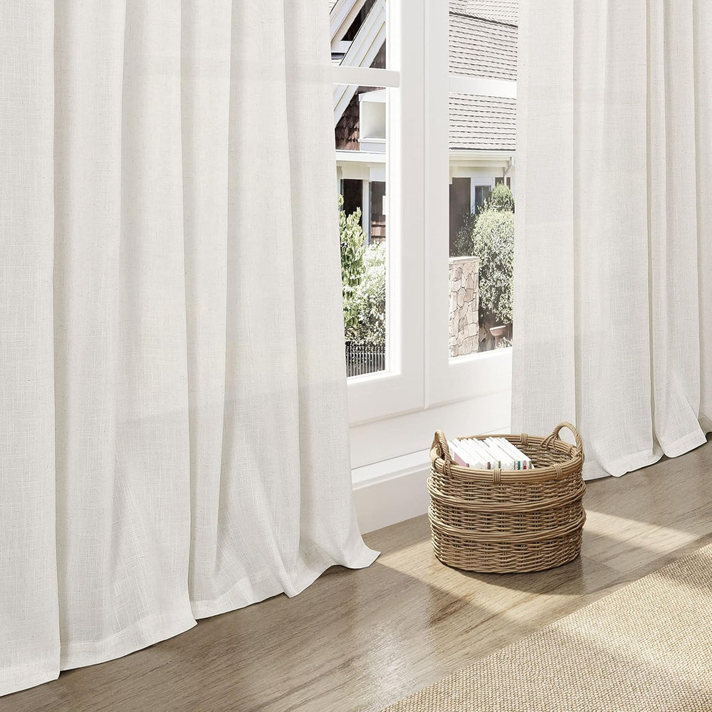 Extra Long Curtains 120 inch Length 2 Panels Back Tab Neutral Farmhouse Drape...