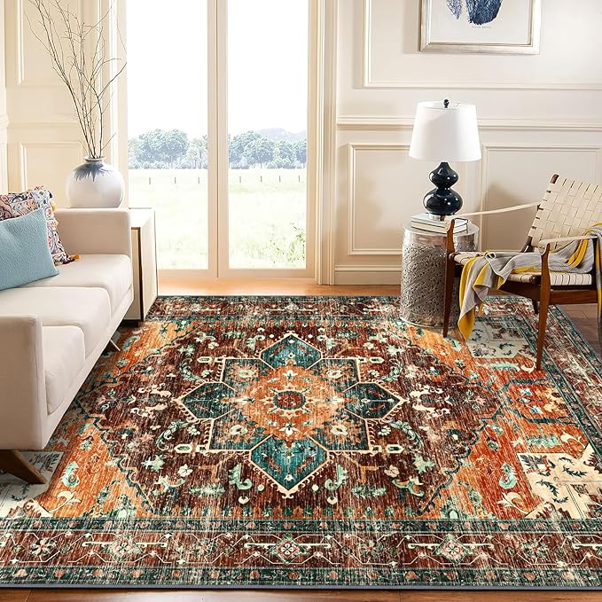 Yamaziot Area Rug 5x7, Non-Slip Washable Boho Vintage Living Room Bedroom Rug - Image 5