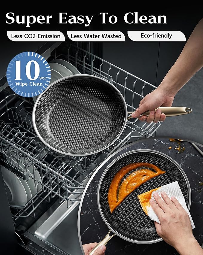 Nonstick Frying Pan Set, 8+10+12 Inch, Honeycomb Stainless Steel Skillet Pans - Image 5
