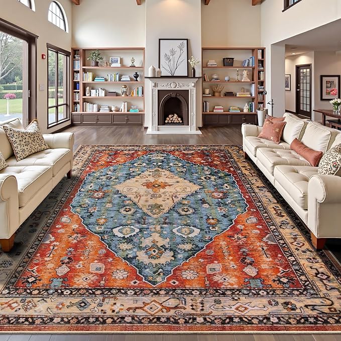 SERISSA Washable Rugs 9x12 Area Rugs, Large Non-Slip Boho Living Room Rug by SERISSAHomeDecorCollection