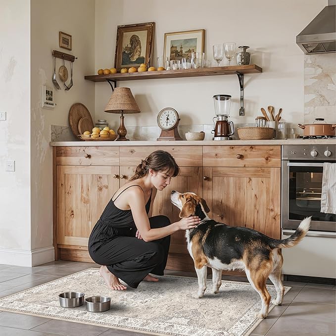 Washable 2x4 Entryway Area Rugs: Vintage Water Resistant Kitchen Rug Non-Slip by HYHAOYUNLAI