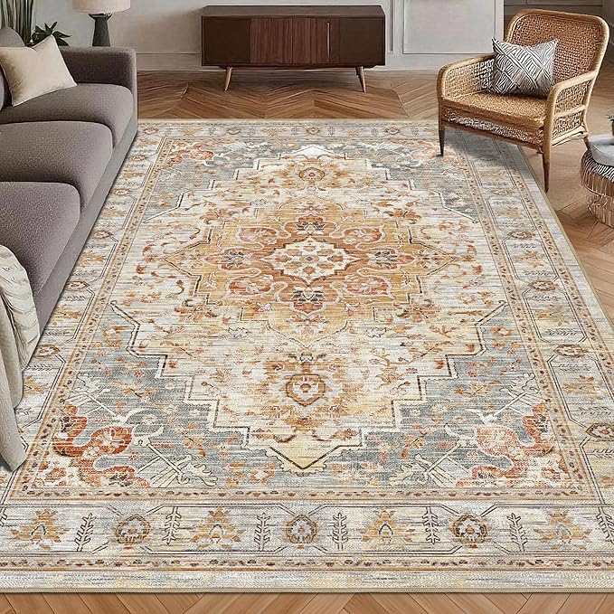 Washable Area Rug 6' x 9' Vintage Traditional Persian Mat by Unknown
