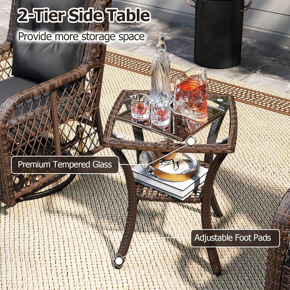 Tangkula 3 Pieces Outdoor Swivel Rocker Set, Rattan Wicker Patio Rocking Cush...